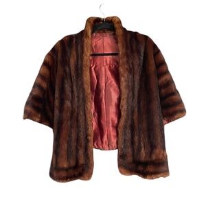Vintage Mink Fur Cape Stole Bolero Brown